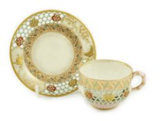 A Royal Worcester reticulated miniature cabinet cup and saucer, late 19th century, each piece