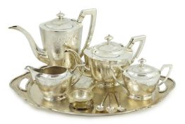 A late 19th/early 20th century Chinese Export sterling silver four piece tea and coffee service