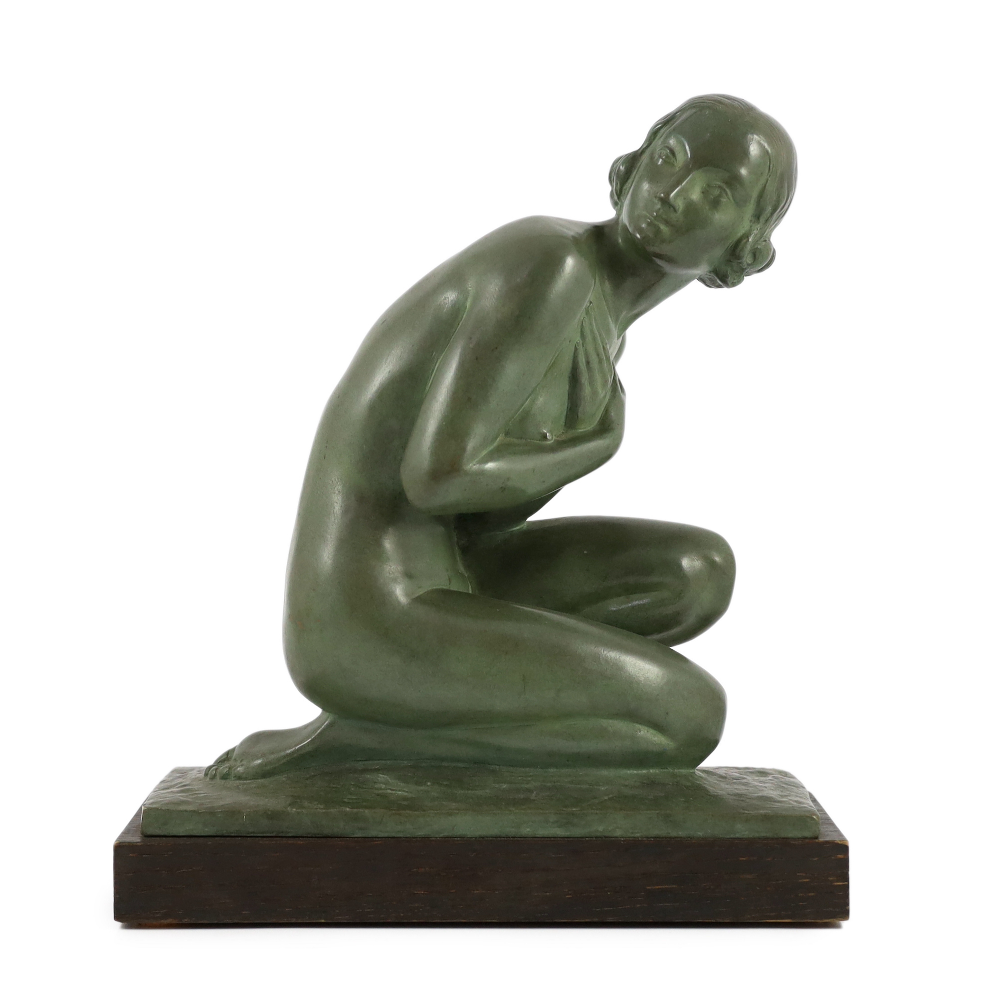 Lucien Charles Edouard Alliot, (French, 1877-1967). An Art Deco bronze figure of a kneeling