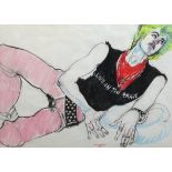 § § Jo Brocklehurst (British, 1935-2006) 'Reclining Buddhist punk'pastel on papersigned and dated