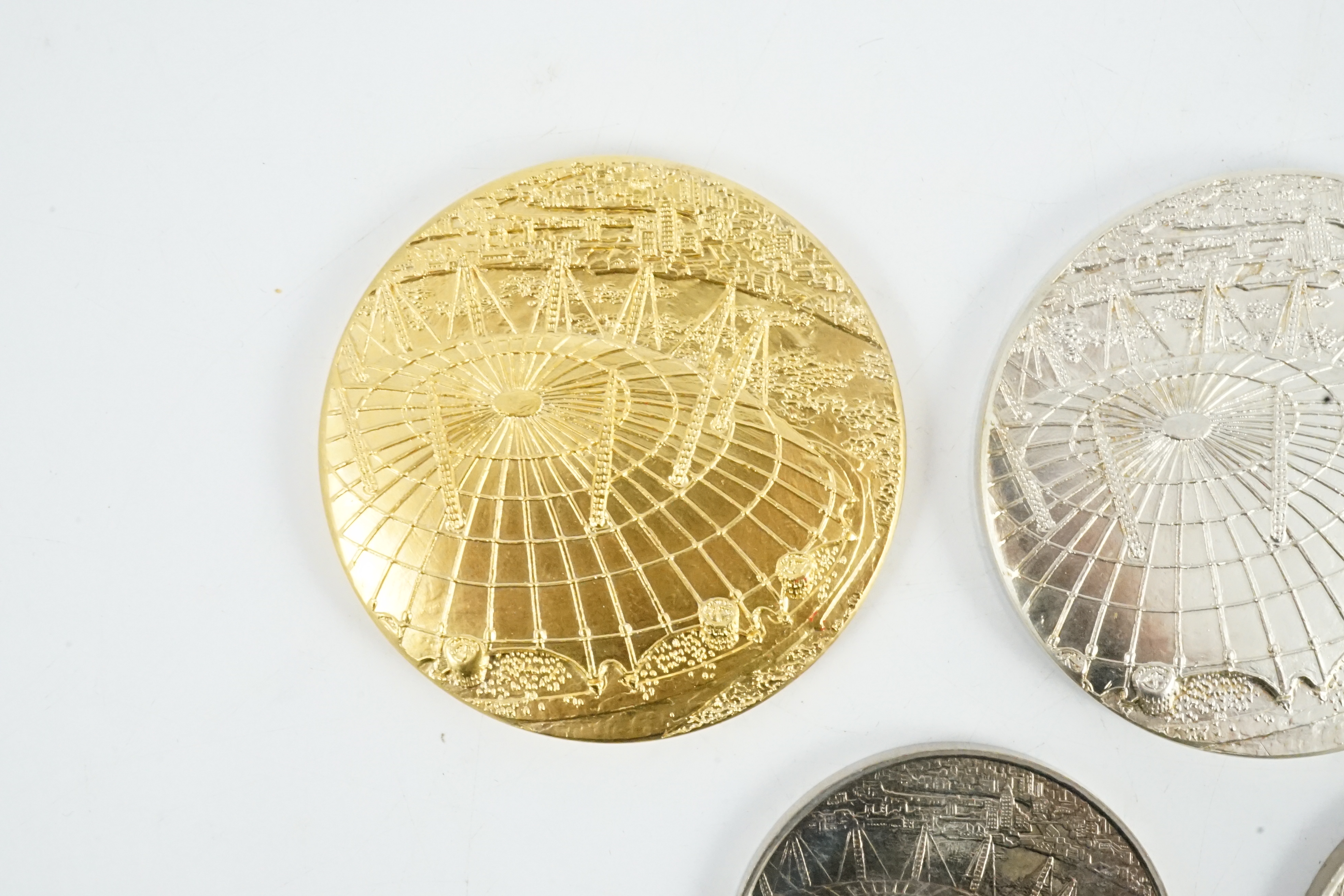 Jacqueline Stieger (b.1936) for Royal Mint, two prototype silver-gilt (Millennium) Dome medals, - Image 3 of 6