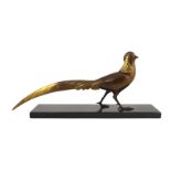 Lorino. An Art Deco bronze model of a golden pheasant, standing upon a black marble plinth, signed