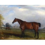 John E. Ferneley Jnr (British, 1815-1862) Portrait of a bay horse in a landscape, a church and