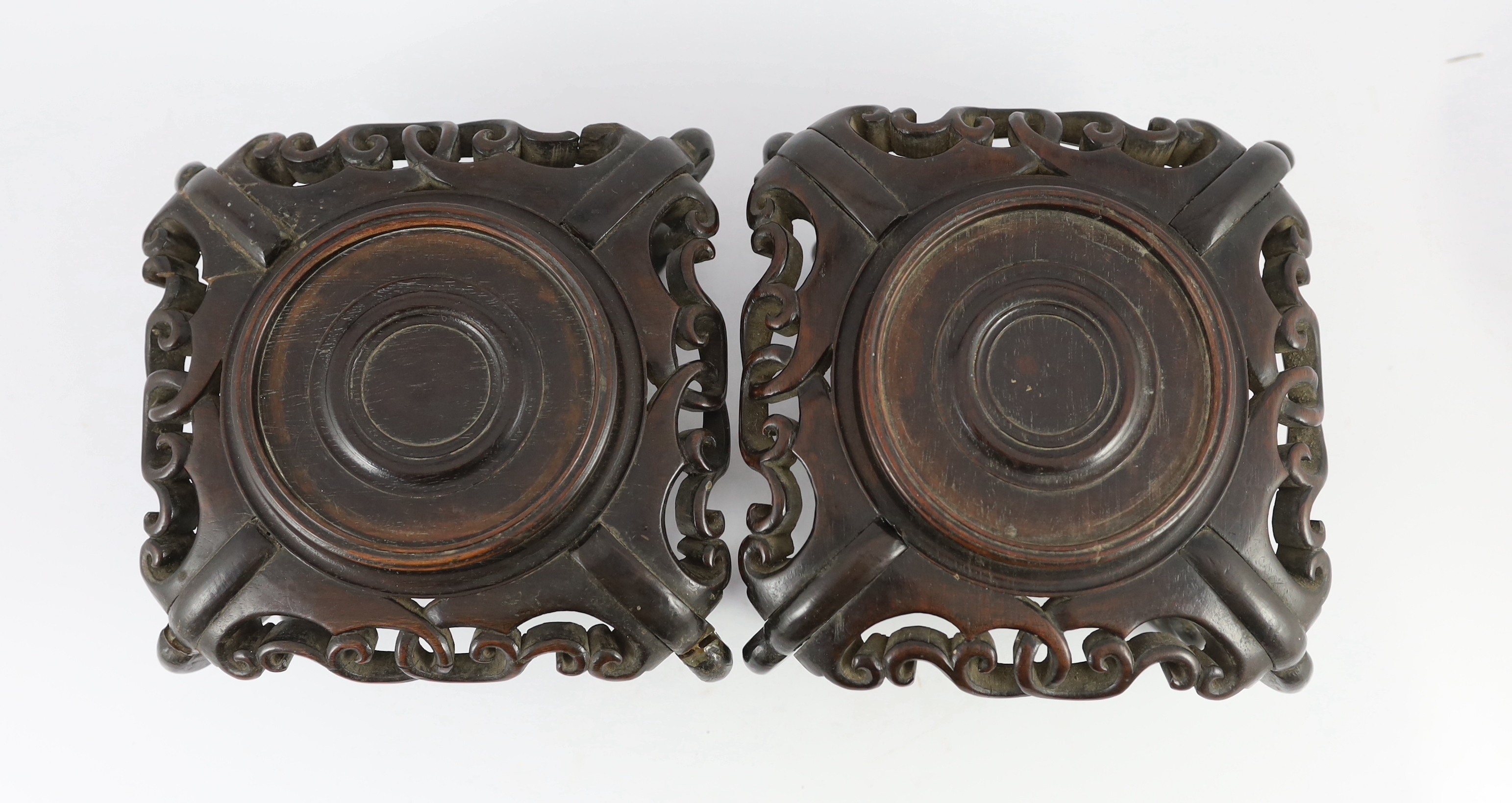 A pair of Chinese famille noire square bowls, late 19th century, painted to each side with panels of - Image 6 of 8