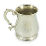 A George II silver baluster small mug, by Richard Bayley, with s-scroll handle and engraved initials