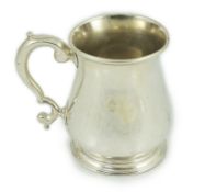 A George II silver baluster small mug, by Richard Bayley, with s-scroll handle and engraved initials