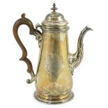 A George II silver coffee pot, by Thomas Whipham, of tapering form, with engraved armorial,