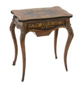A 19th century French rosewood and marquetry poudreuse, the ormolu mounted serpentine rectangular