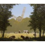 § § Edward Hersey (English, b.1948) Friesians and windmill beside a cornfieldoil on canvassigned and