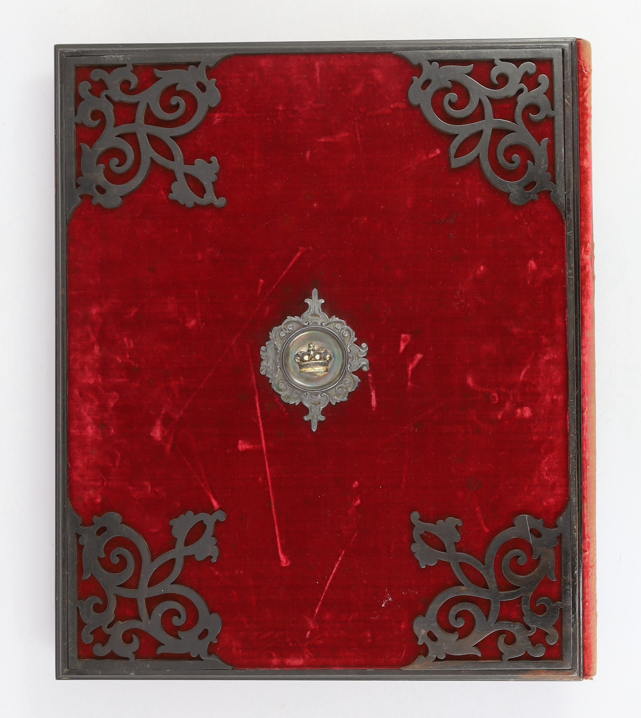 A Victorian silver, parcel gilt and ebony mounted velvet illuminated album, presented to the Right - Image 9 of 11