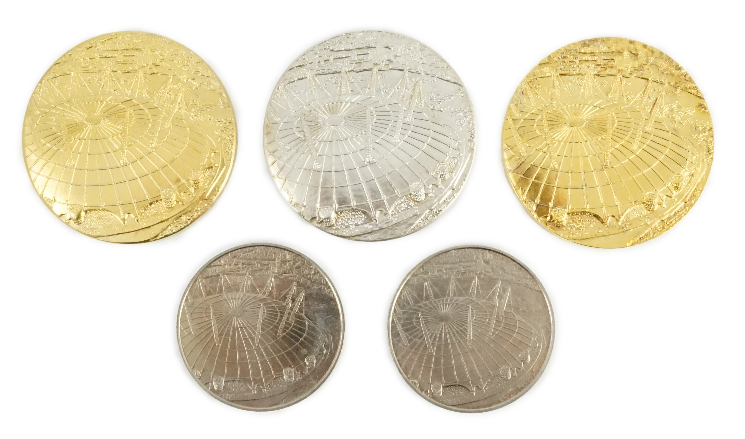 Jacqueline Stieger (b.1936) for Royal Mint, two prototype silver-gilt (Millennium) Dome medals,