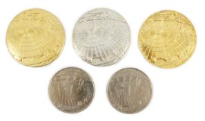 Jacqueline Stieger (b.1936) for Royal Mint, two prototype silver-gilt (Millennium) Dome medals,