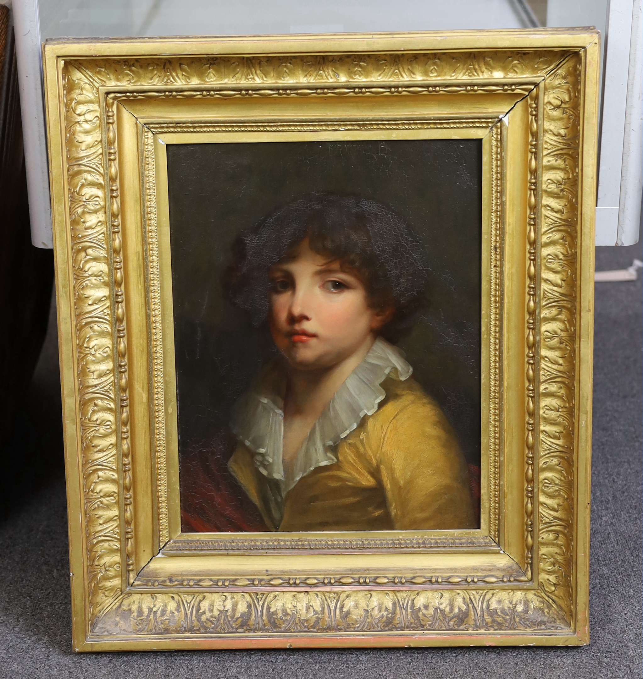 19th century Continental School Portrait of a youth wearing a yellow jacketoil on wooden panel39 x - Image 2 of 3
