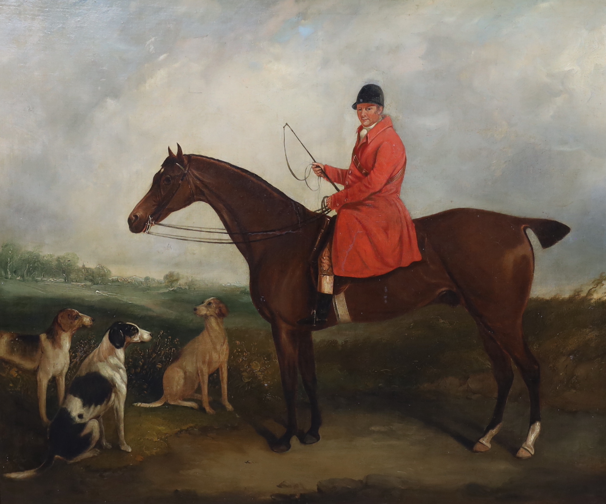 Circle of John Ferneley Snr (1762-1860) A huntsman and hounds in a landscapeoil on canvas69 x