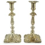 A pair of Victorian silver mounted candlesticks, by Frederick Elkington, with knopped waisted