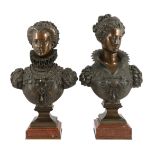 Mathurin Moreau (French, 1822-1912). A pair of bronze busts of Queen Elizabeth I and Marie de