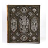 A Victorian silver, parcel gilt and ebony mounted velvet illuminated album, presented to the Right