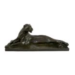 Alfredo Biagini (Italian, 1886-1952). A bronze model of a reclining panther, on integral signed