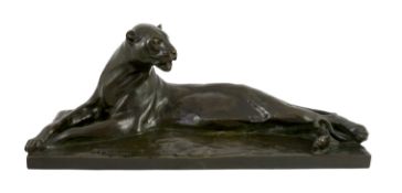 Alfredo Biagini (Italian, 1886-1952). A bronze model of a reclining panther, on integral signed