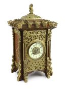 A late 19th century French ormolu mounted mahogany and shibayama style mantel clock, in the Japanese