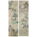 A pair of Chinese scroll paintings on paper, late 19th/early 20th century, each depicting farming