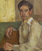 Modern British Half length portrait of a young manoil on canvas60 x 50cm***CONDITION REPORT***Oil on