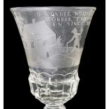 A Dutch engraved glass goblet, 18th century, wheel engraved with the figure of a man looking out