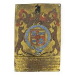 A James I enamelled brass garter stall plate, dated 1603 with the arms of Esmé Stewart, 3rd Duke
