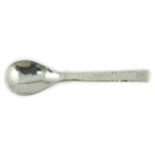 An Elizabeth II Guild of Handcrafts planished silver rat tail spoon with applied rat verso, with