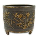 A Chinese parcel-gilt and silver inlaid bronze tripod censer, Yunjian Hu Wenming mark, 16th/17th