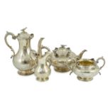 An early Victorian silver four piece tea and coffee service, by John & George Angell, of baluster