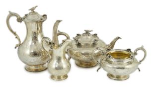 An early Victorian silver four piece tea and coffee service, by John & George Angell, of baluster