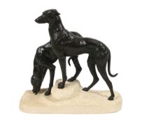 Jules Edmund Masson (French, 1871-1932). A French Art Deco bronze group of two hounds,
