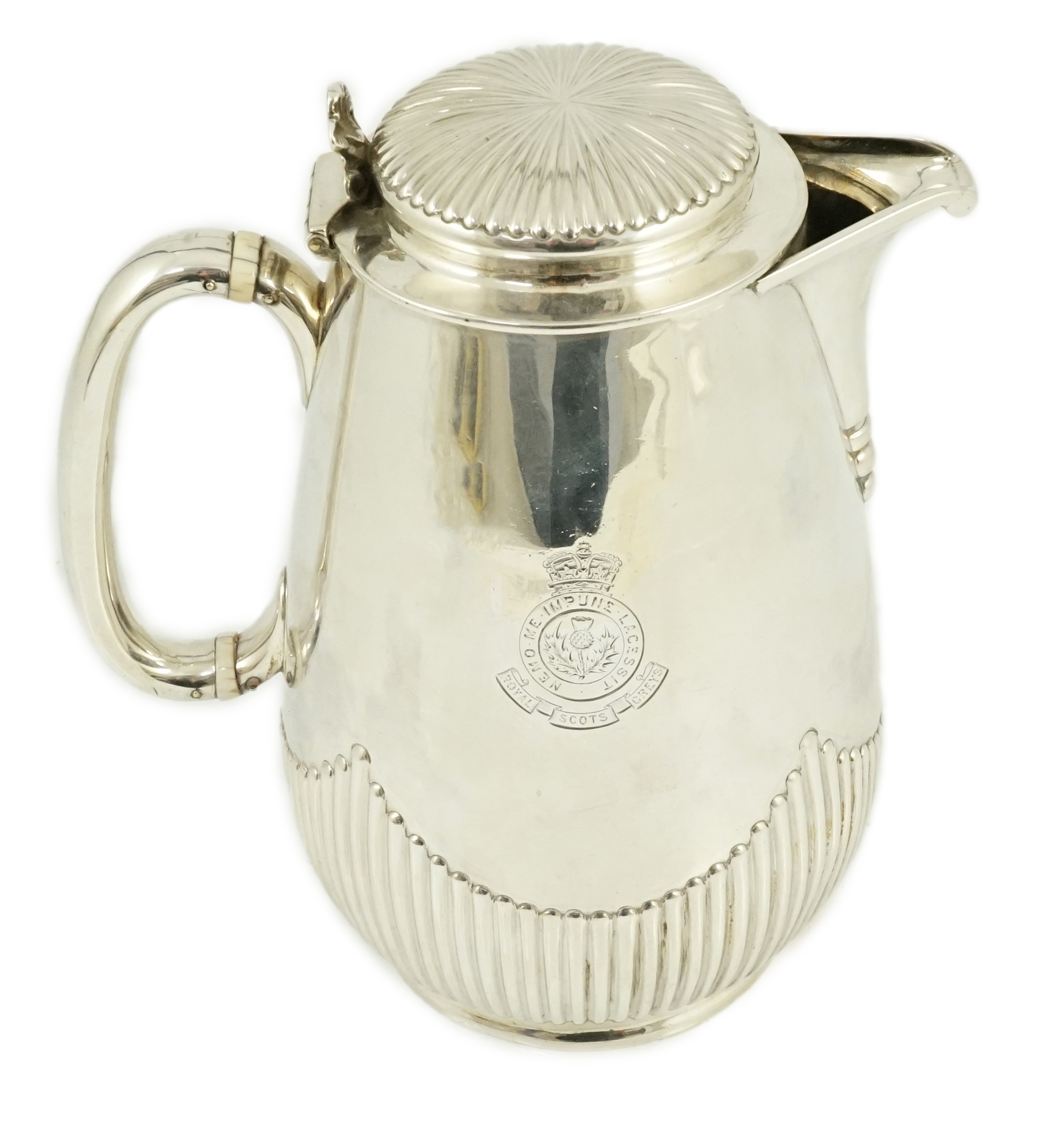 The Royal Scots Greys. A Victorian Scottish silver hotwater pot, Hamilton & Inches, Edinburgh, 1882,