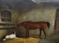Circle of John Ferneley Snr (1762–1860) A bay horse and a dog in a stableoil on board70 x 90cm***