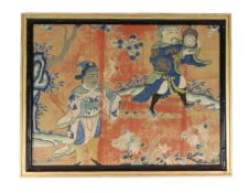 A Chinese ‘foreign ambassadors’ embroidered silk panel, 18th century, depicting an ambassador