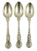 A set of three late George III Paul Storr silver Coburg pattern teaspoons, 14.3cm, 3.8oz.***