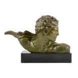 Alexandre Kelety (French/Hungarian, 1874-1940). A bronze 'Buste de Jean Mermoz à l'écharpe', with