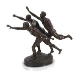 After Alfred Boucher (French, 1850-1934). A large bronze group of three runners at the finishing