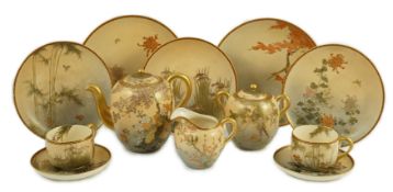 A Japanese Satsuma pottery teaset, signed Tashiro, early 20th century, each piece decorated with
