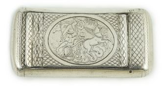 A George III Irish silver double snuff box, by Richard Sawyer, of concave form and engraved with