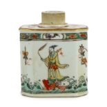 A Chinese famille verte tea caddy, Kangxi period, of canted rectangular form, painted with four