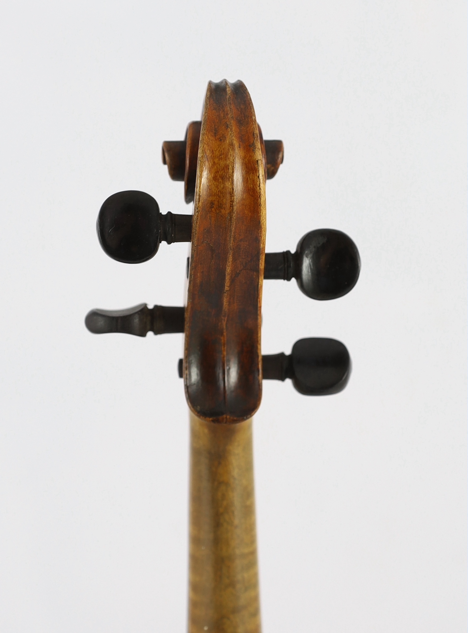 An 18th century violin, labelled ‘New Back by James Carroll, Maker, Manchester 1899’, with slight - Image 9 of 10