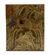 A Japanese lacquer ‘eagle and waterfall’ casket, Meiji period, the cover decorated with an eagle