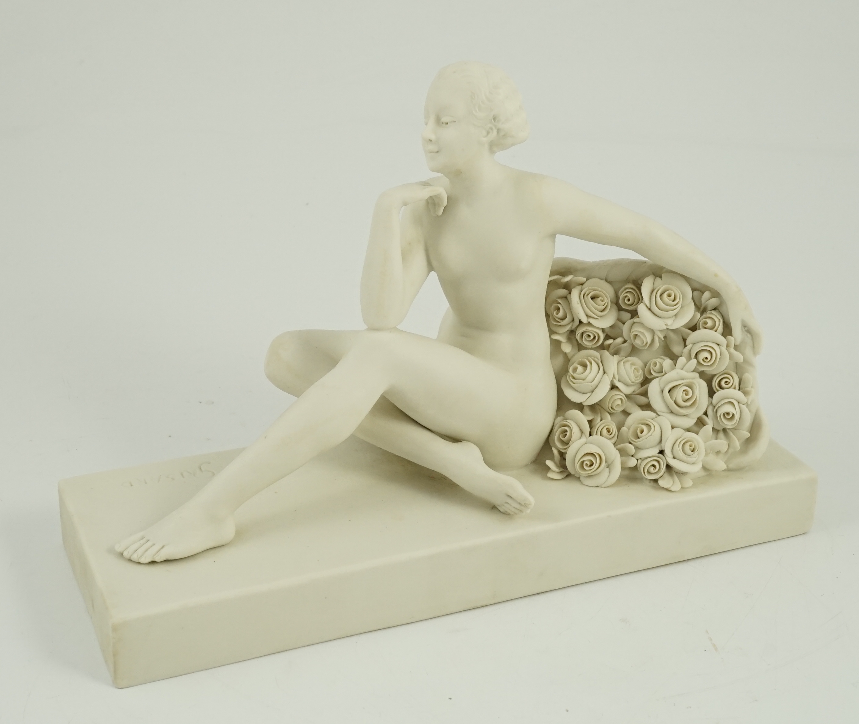 Henri Désiré Grisard (1872 - active until 1940). A signed bisque model of a seated nude by - Image 2 of 5