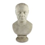 A carved white marble bust of a gentleman, second quarter 19th century, on a turned socle, 30cm