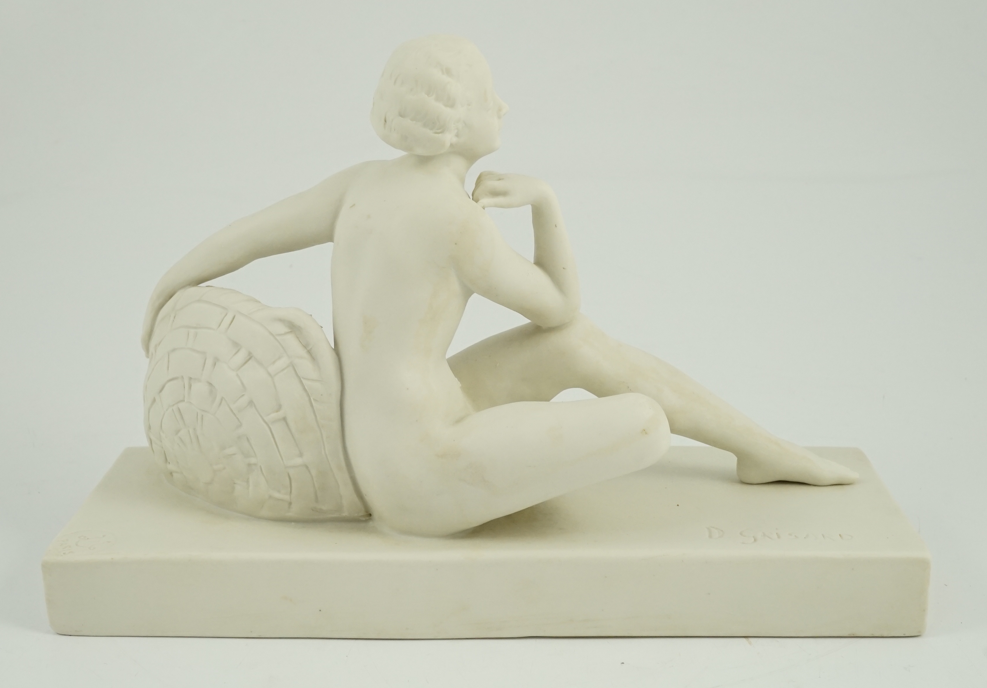 Henri Désiré Grisard (1872 - active until 1940). A signed bisque model of a seated nude by - Image 3 of 5