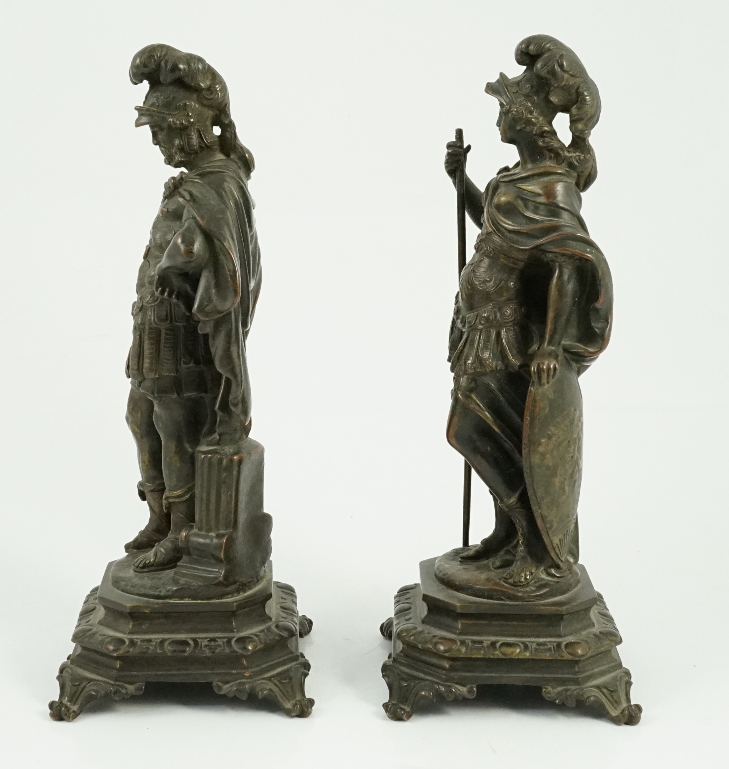 After Auguste Moreau (French, 1834-1917). A pair of 19th century bronze figures representing - Image 2 of 4