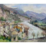 § § George Charles Robin (French, 1903-2003) 'Entrevaux Balmes Alpes Aout 1954'oil on canvassigned32