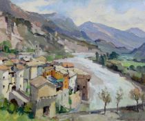 § § George Charles Robin (French, 1903-2003) 'Entrevaux Balmes Alpes Aout 1954'oil on canvassigned32